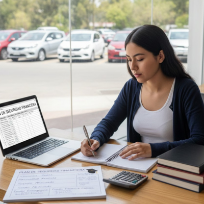 Plan financiero para credito automotriz universitario en México: calcula mensualidad, seguro, mantenimiento y crea fondo de emergencia antes de firmar.